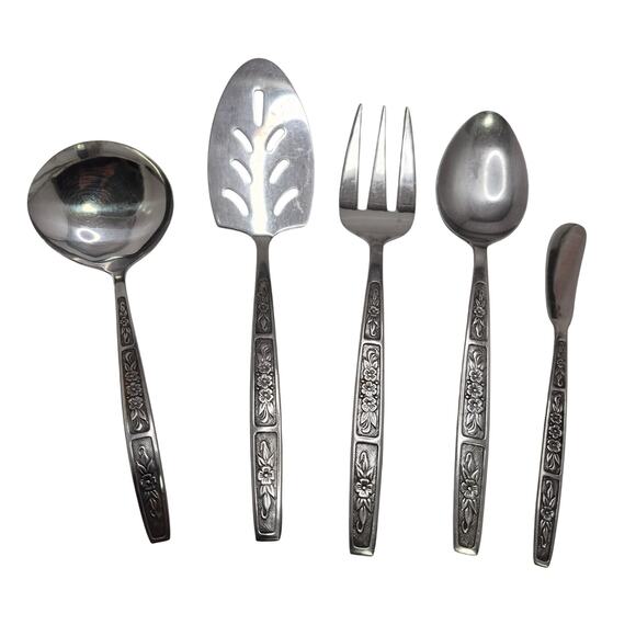 Imperial Stainless Japan 5-piece Serving Set IMI57 Vintage Floral - Picture 1 of 15